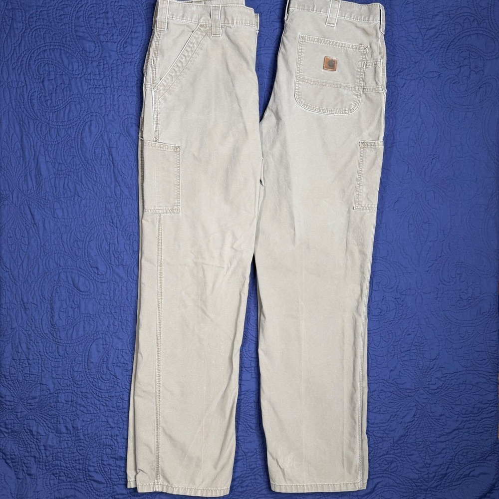 Carhartt B151-LBR Mens Canvas Work Dungaree Pants Tan 36x34 Straight Leg